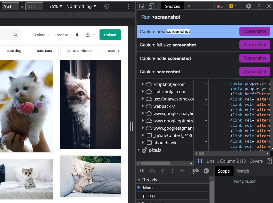 Dev Tools - How to take screenshot on Google Chrome Browser